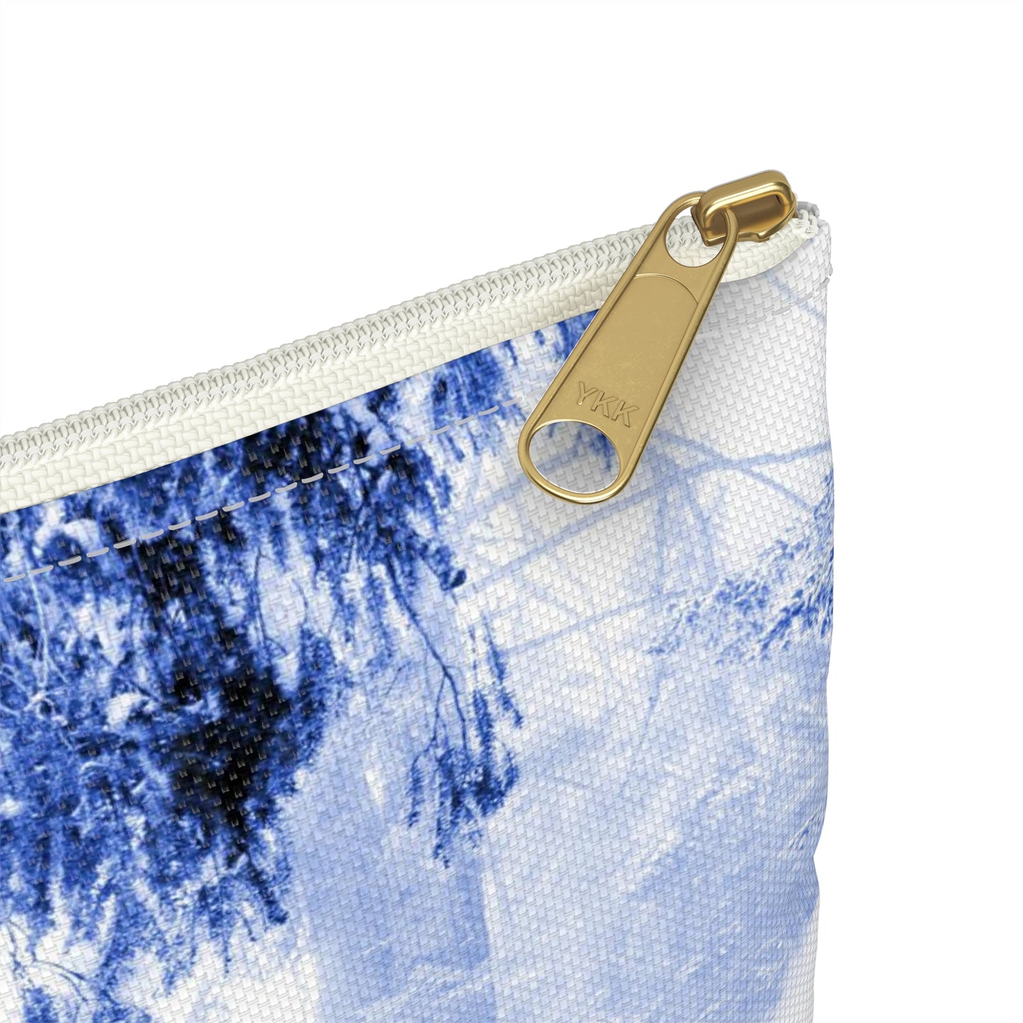 Ethereal forest in deep blue sea and falling snow accessory pouch