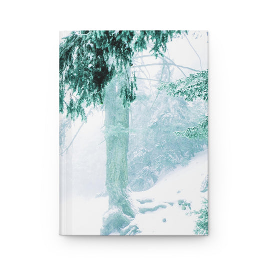 Ethereal forest in emerald green & falling snow hardcover journal