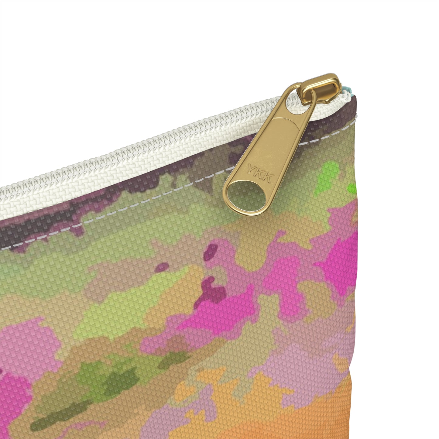 Graffiti and peeling paint in day-glo accessory pouch