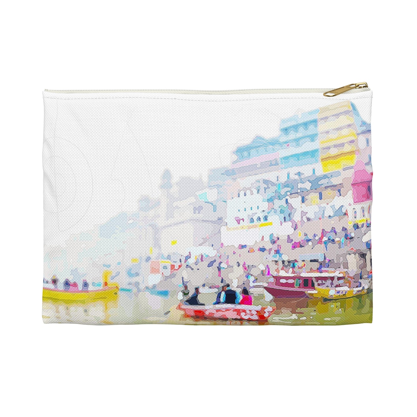 Colorful boats on the Ganges River accessory pouch