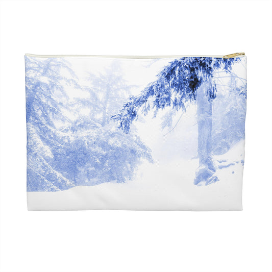 Ethereal forest in deep blue sea and falling snow accessory pouch