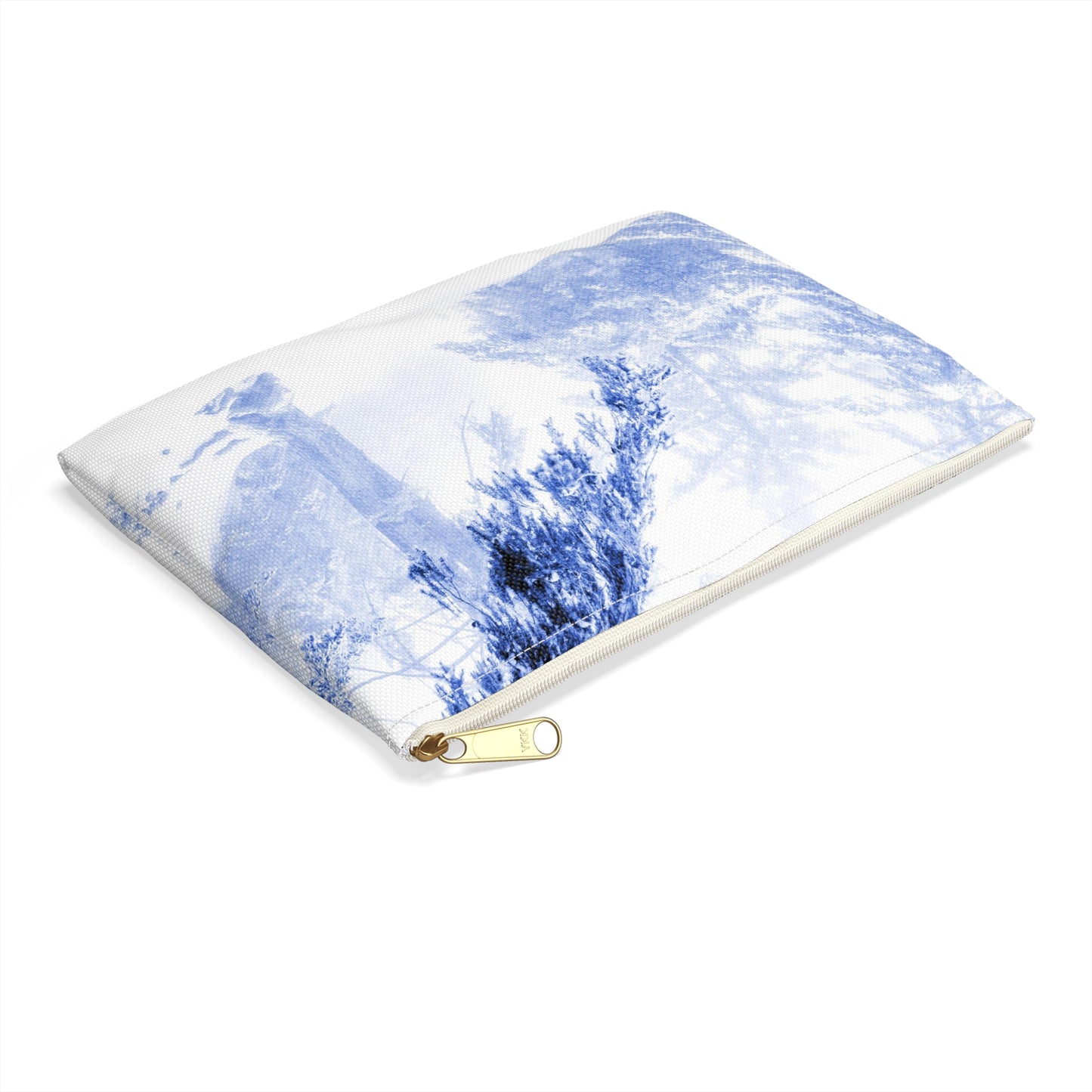 Ethereal forest in deep blue sea and falling snow accessory pouch