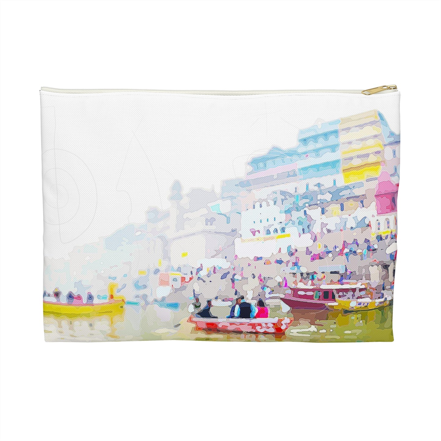 Colorful boats on the Ganges River accessory pouch