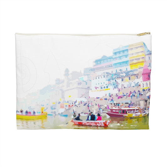 Colorful boats on the Ganges River accessory pouch