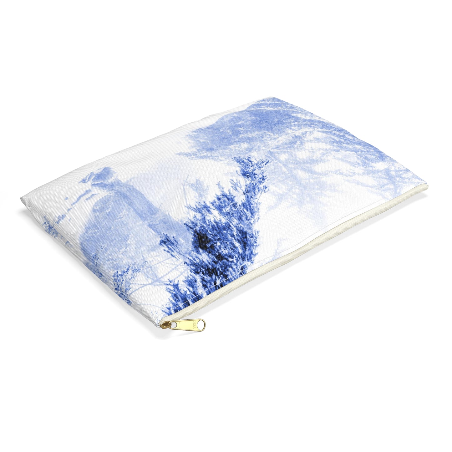 Ethereal forest in deep blue sea and falling snow accessory pouch