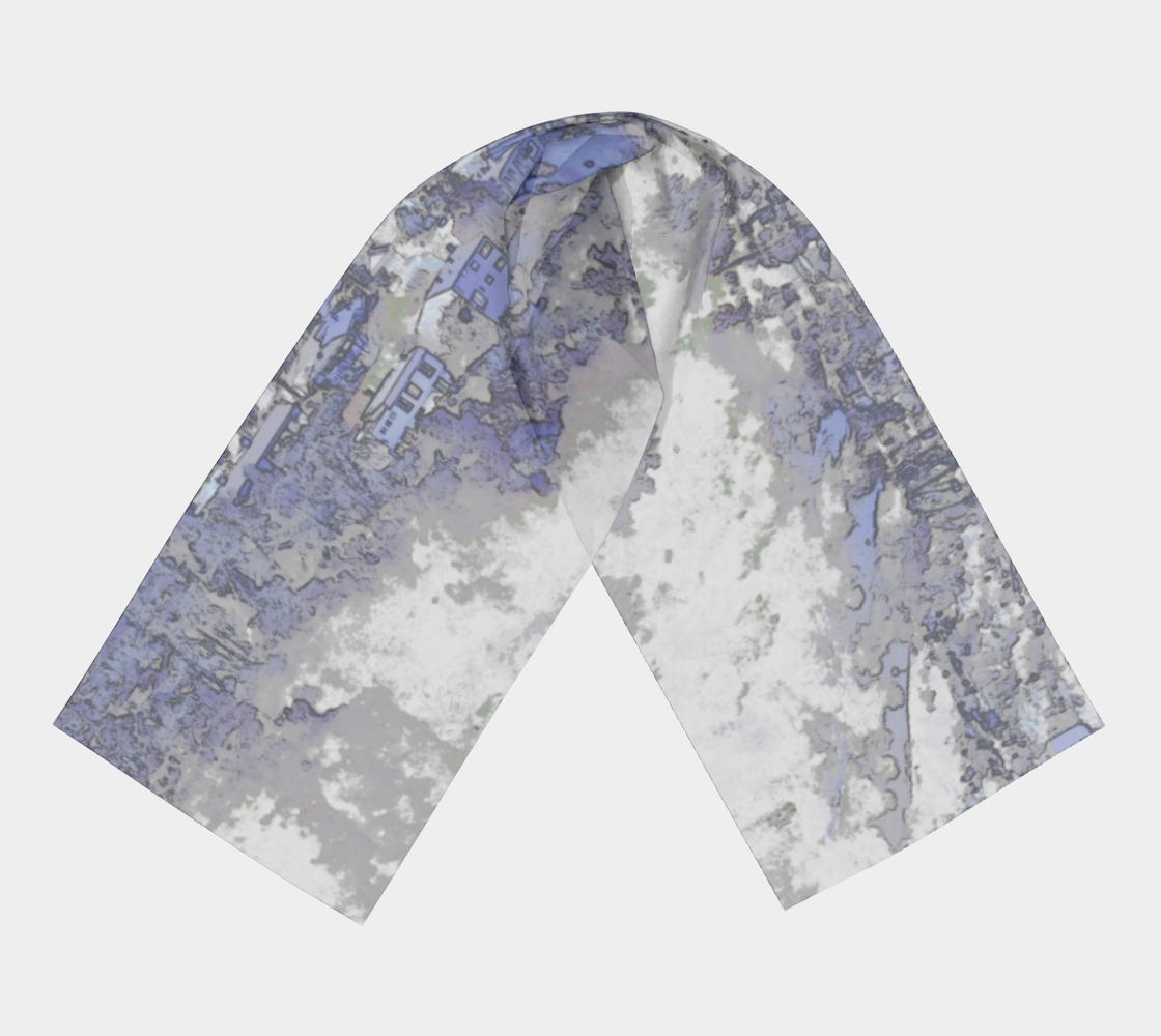 Indigo and grey abstract cityscape silk scarf