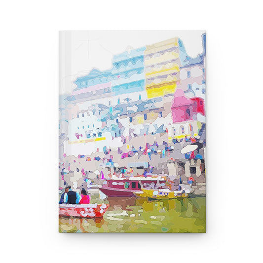 Colorful boats on the Ganges river hardcover journal