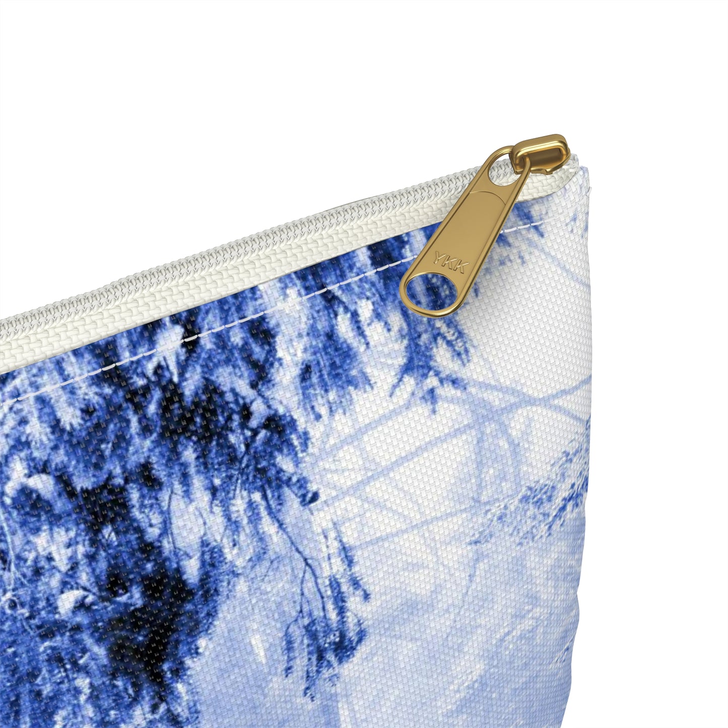 Ethereal forest in deep blue sea and falling snow accessory pouch