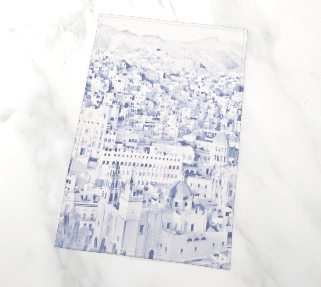 Colonial city blue/white tea towel