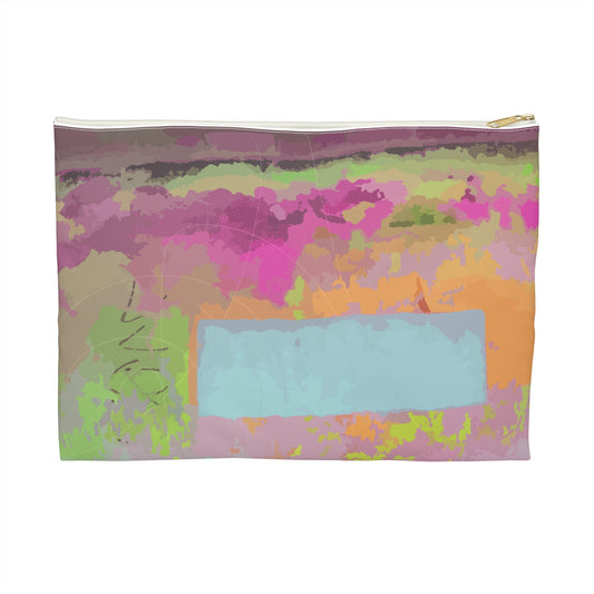 Graffiti and peeling paint in day-glo accessory pouch