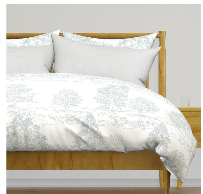 Meandering through the forest duvet cover in light green