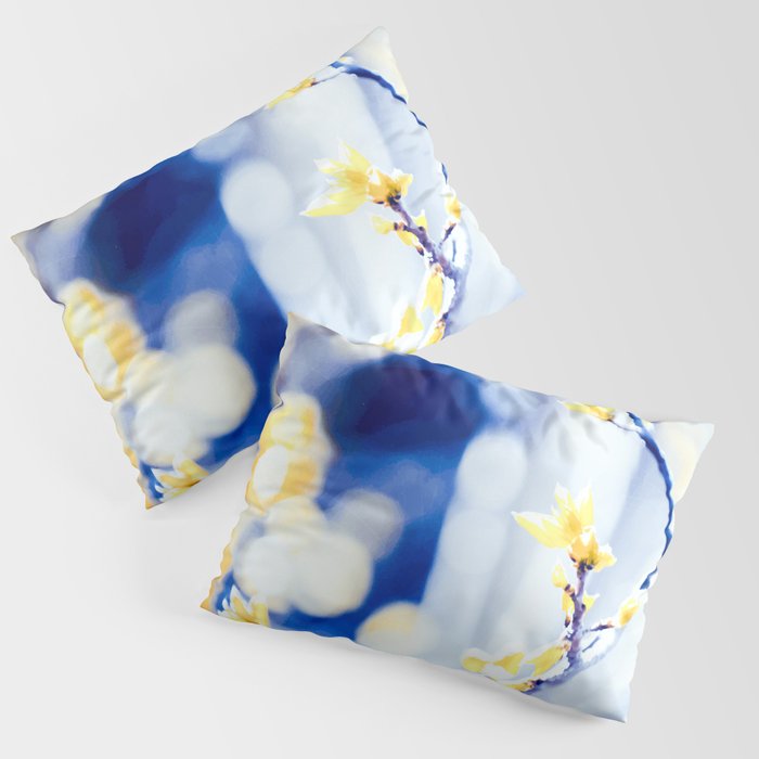 Branches and bokeh in blue and gold pillow sham