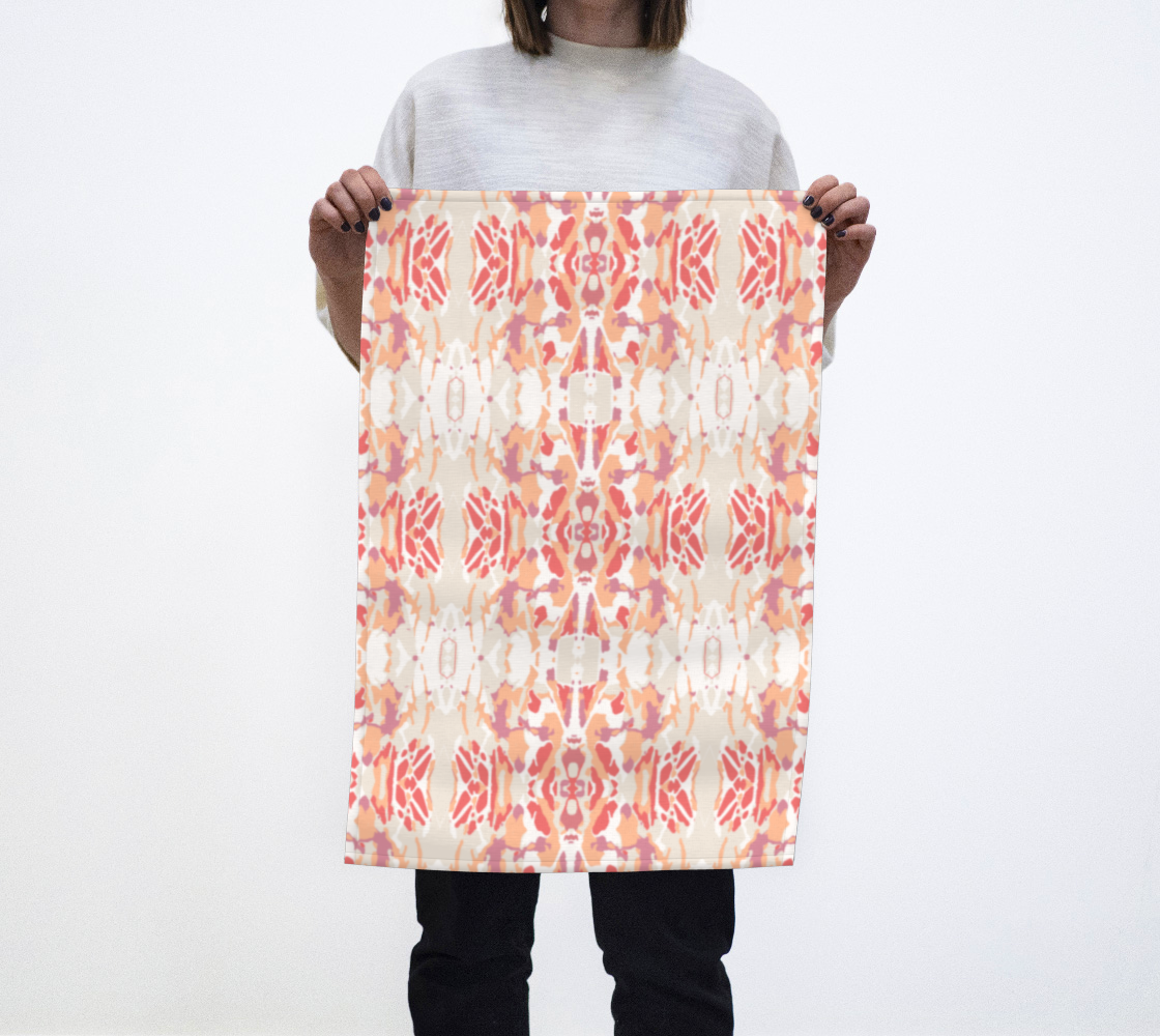 Stained glass window tea towels in shades of coral