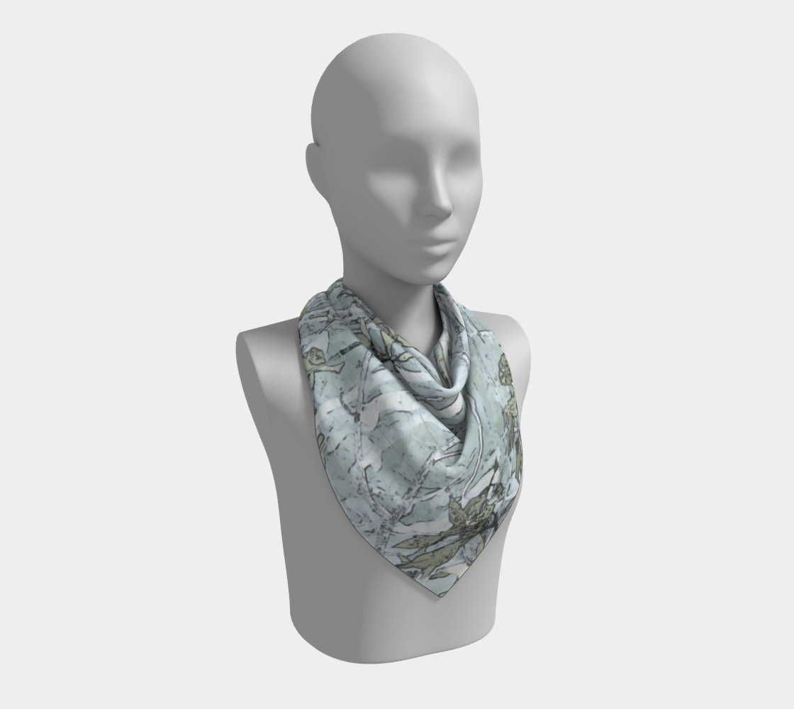 Tangle of twigs in silvery blues and greens square scarf