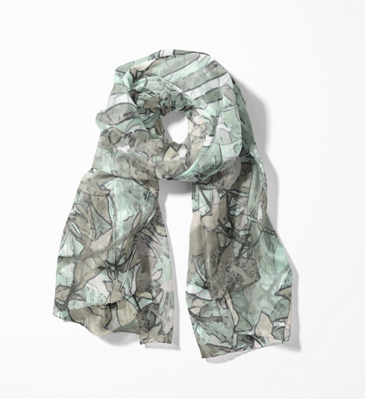 Tangle of twigs in silvery green oblong scarf