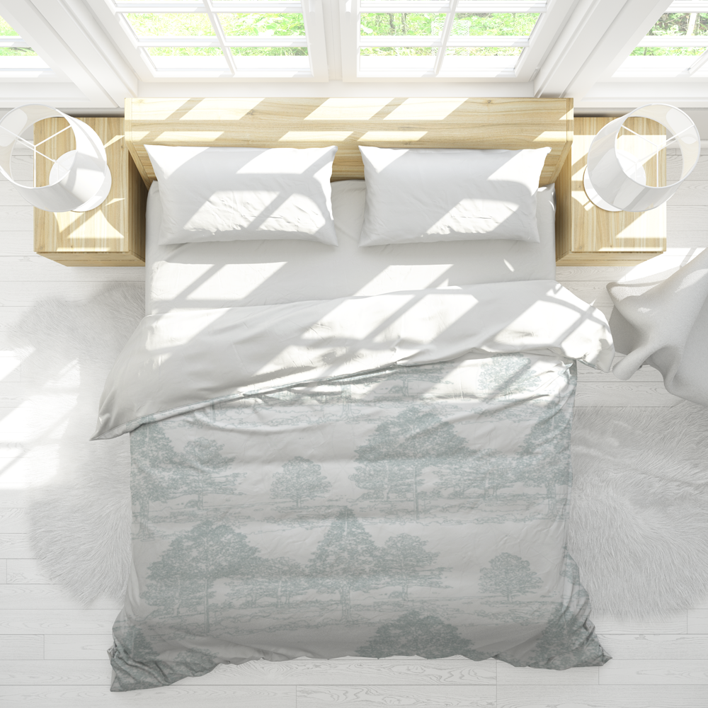 Meandering through the forest duvet cover in light green