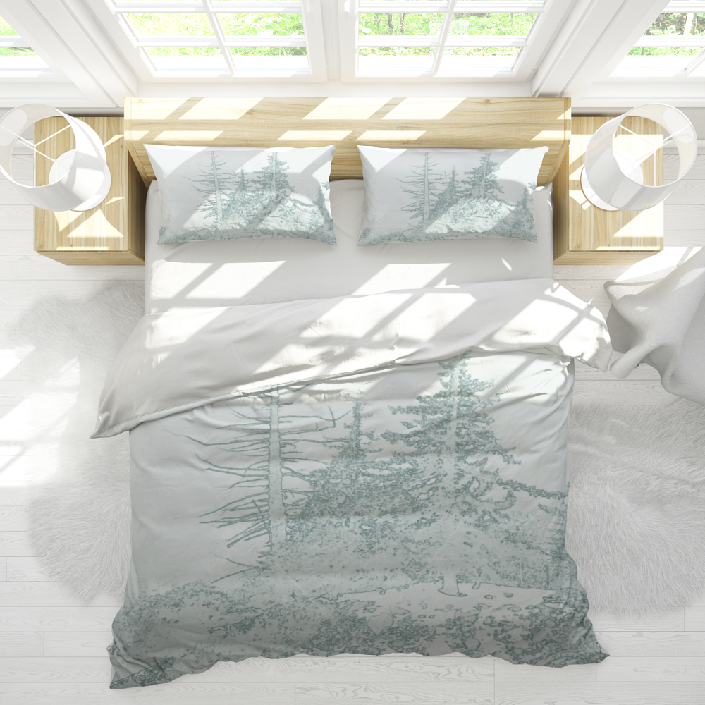 Icy forest in pale green pillow sham