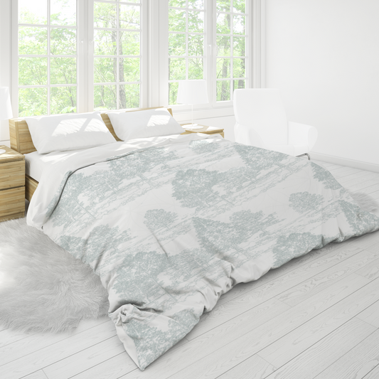 Meandering through the forest duvet cover in light green