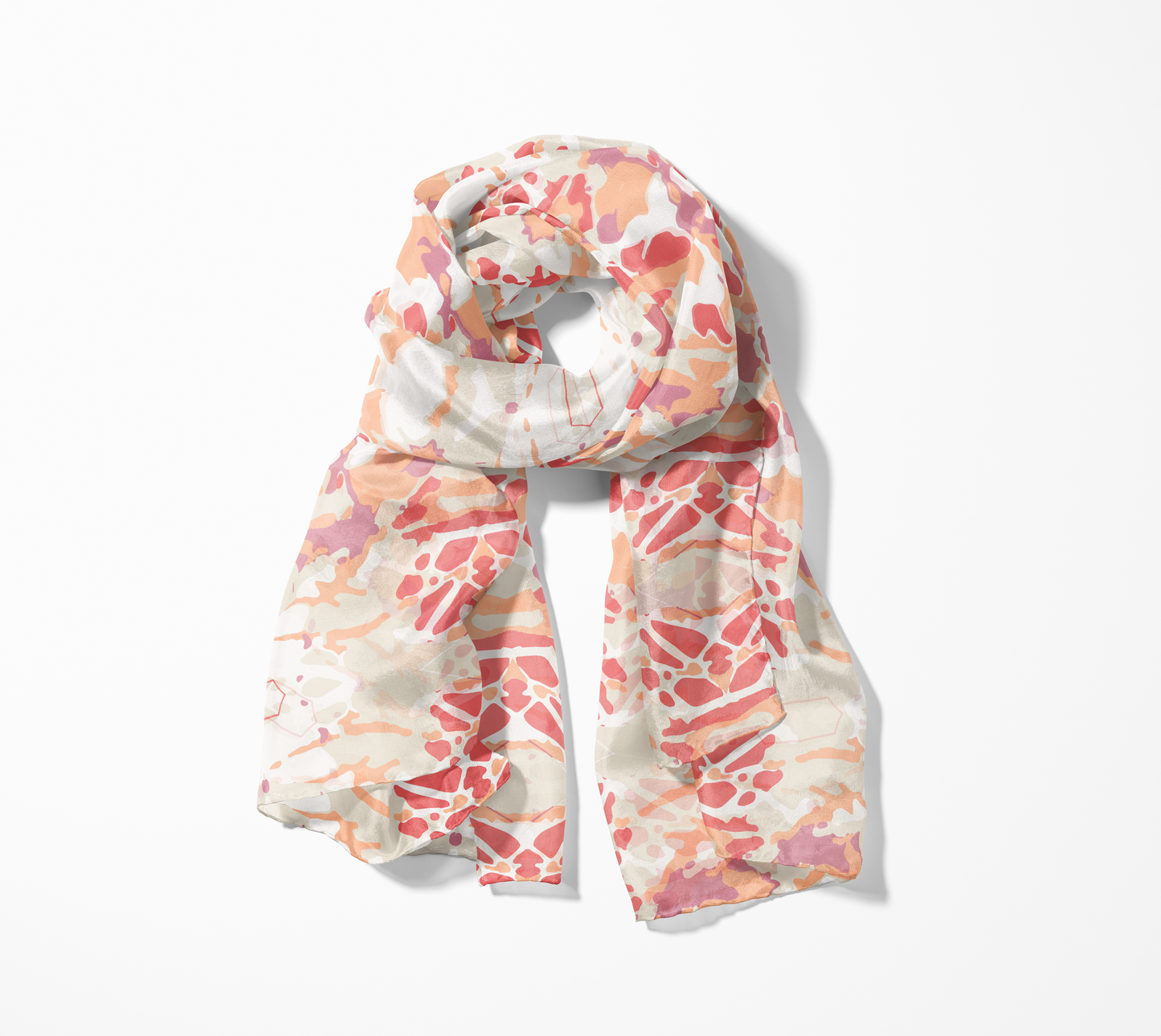 Stained glass window oblong scarf in shades of coral