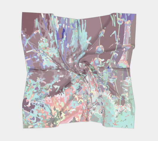 Mauve and aqua botanical print square scarf