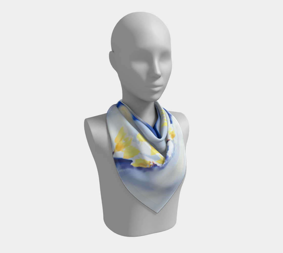 Bokeh and branches in blue and gold scarf