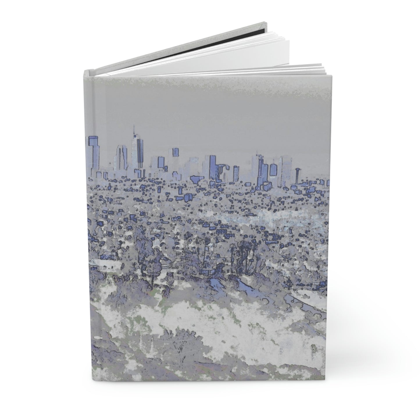 Indigo and gray abstract retro cityscape hardcover journal - matte finish