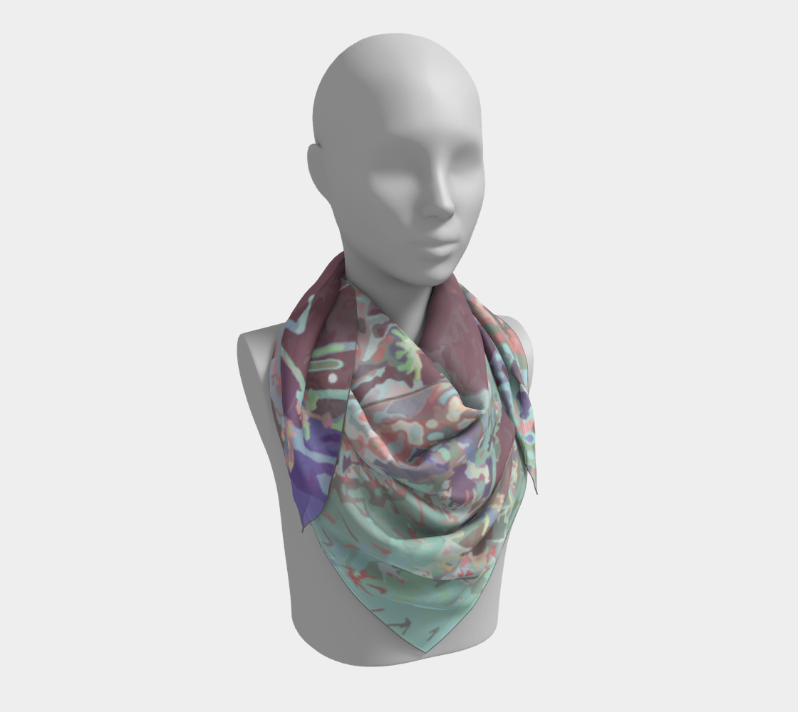 Mauve and aqua botanical print square scarf