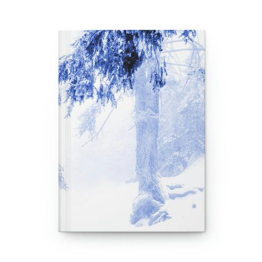 Ethereal forest in deep blue sea and falling snow hardcover journal