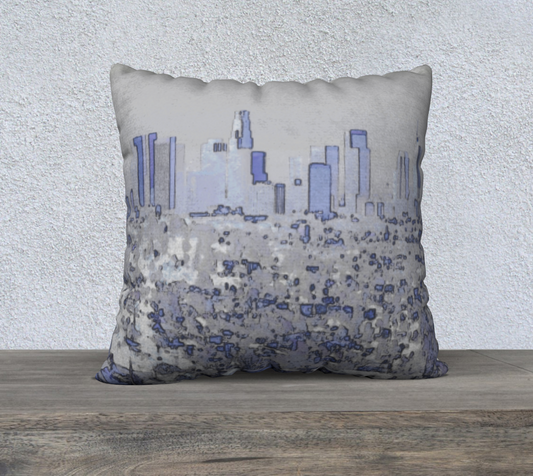City skyline in periwinkle and gray 22" square